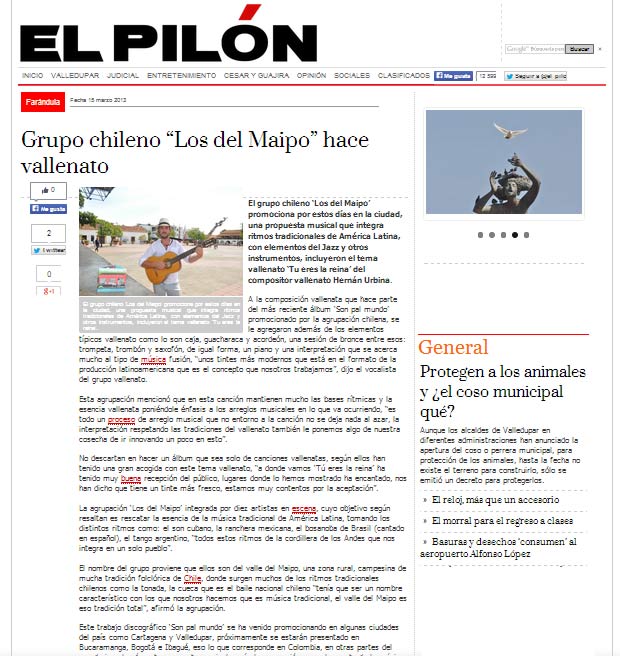 Entrevista a Diario El Pilón – Valledupar, Colombia.